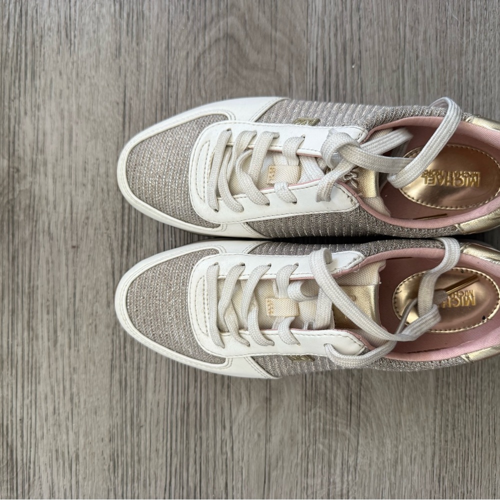 Michael Kors White, Pink and Gold Glitter Lace-Up Sneakers
